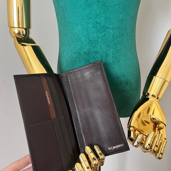 Yves Saint Laurent Long Wallet YSL Logo Brown Leather - Picture 3 of 12